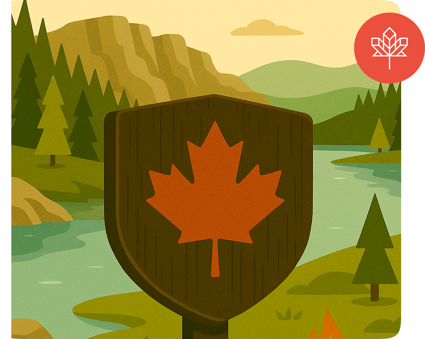 a sign with a canadian maple leaf in from the the Canadian shield